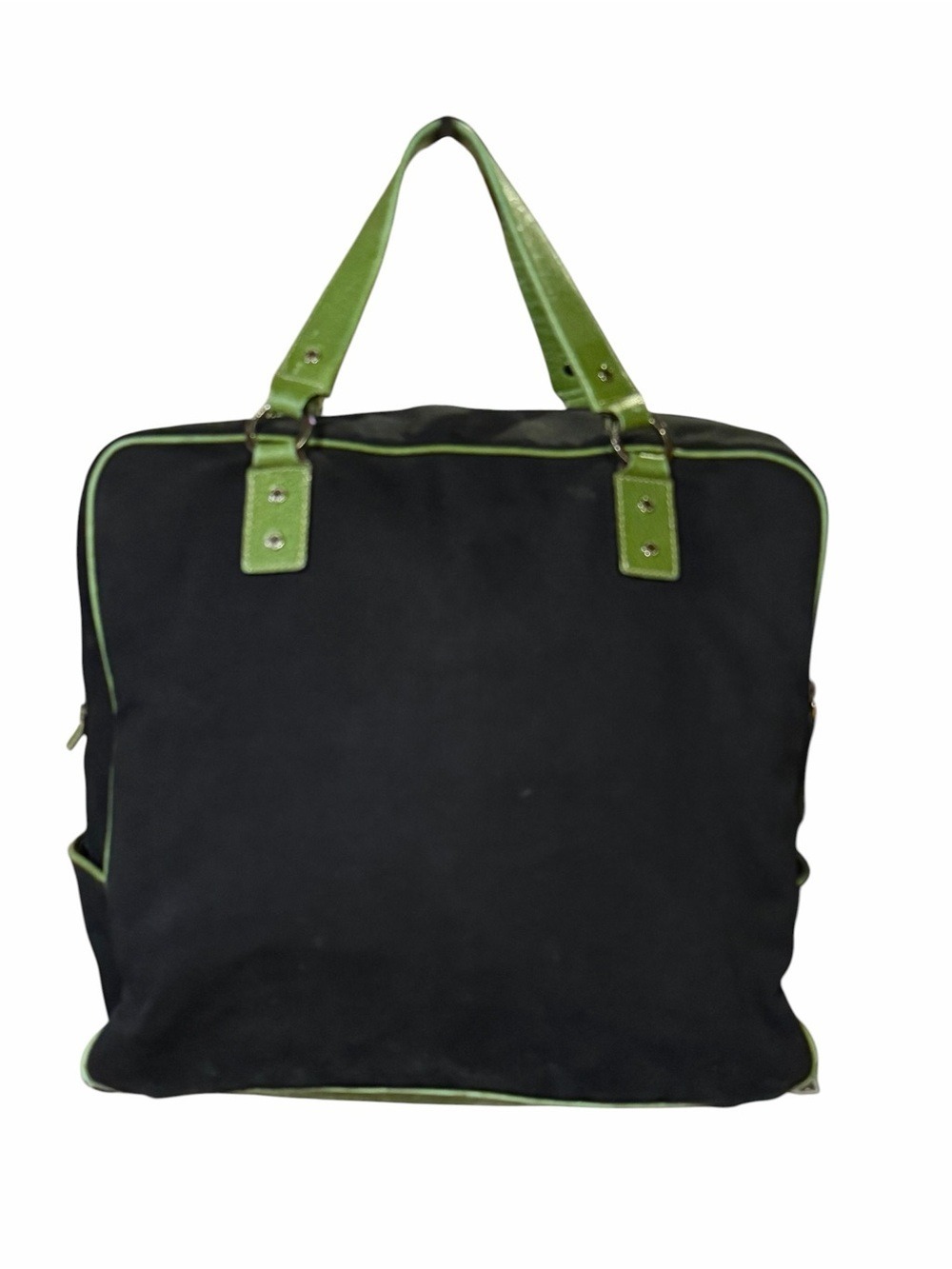 Kate Spade New York Canvas Tote Bag Navy Green Leather Trim - Picture 2 of 15